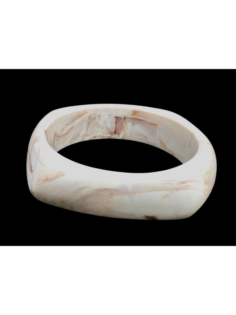 Chunky Squared Opaque Lucite Bamgle Bracelet Cream Colored with Brown Marbling - Picture 5 of 8